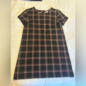 LOFT Black Plaid Shift Dress with Red and Cream Stripes